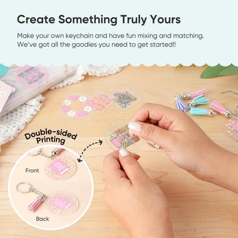 YOPPIX 140 PCS Acrylic Keychain Blank Set, Teachers Double-Sided UV DTF Stickers Acrylic Keychain Making Kits for Vinyl DIY Craft Project - Image 2